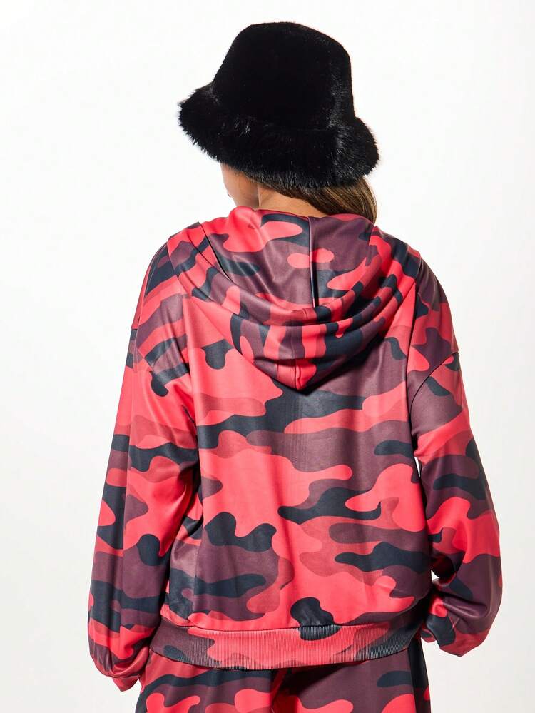 SUMWON WOMEN Camo Full Zip Hoodie With Drawstring