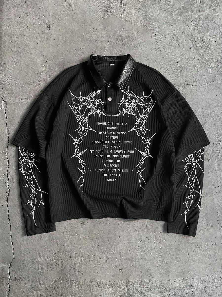 Men's AXEPEAK Casual Fashion Street Polo Shirt Gothic Shirts Men Satanic Clothing - Multicolor - View 1