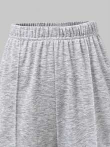 SHEIN ChillGRL 2pcs/Set Tween Girl Casual Loose Shirt Collar 2 In 1 Long Sleeve T-Shirt, Knit Top And Simple Versatile Wide Leg Straight Pants, Suitable For Back To School And Daily Wear, Spring/Autumn - Grey - View 4