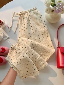 SHEIN EZwear Summer Women's Casual Drawstring Woven Long Pants, Light Yellow - Light Yellow - View 8