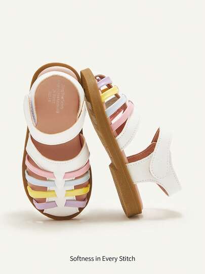 Cozy Pixies 1 Pair Summer White Patchwork Colorful Decor Princess Style Casual Vacation Flat Soft Bottom Cute Baby Sandals