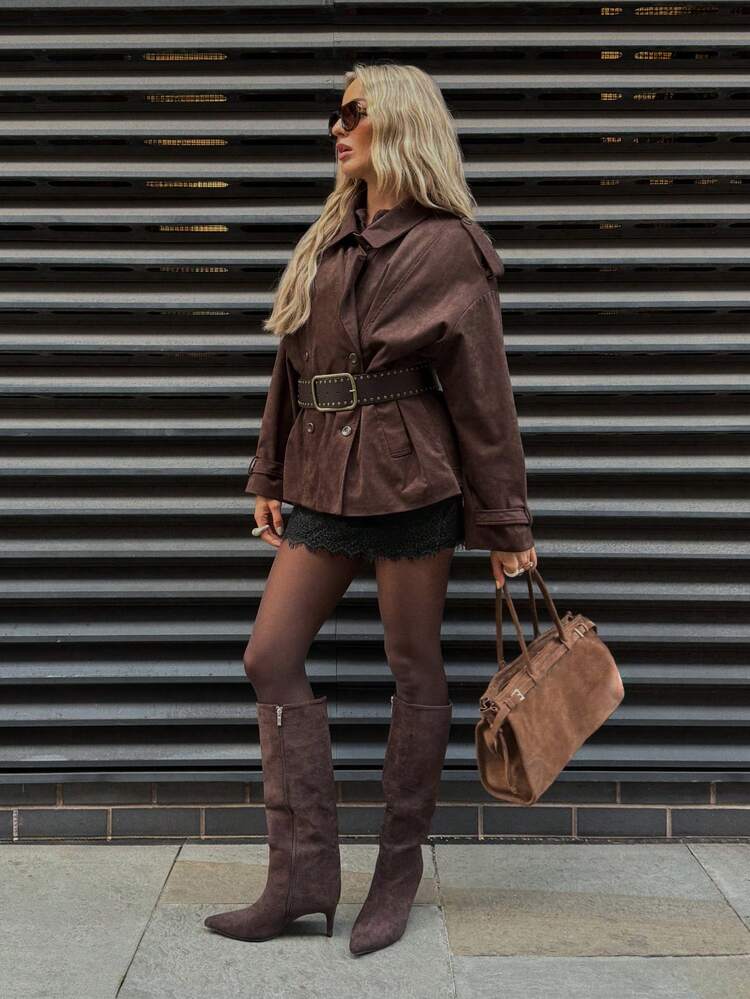 MISSGUIDED Fitted Mini Skirt With Delicate Lace Trim Hem Detail For Women Casual Chic Style