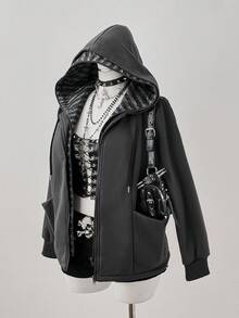 Sunspun Sudadera de talla grande con estilo oscuro, rayas y parches de color contrastante - Gris Oscuro - Ver 5
