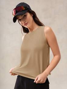 OutZeal 女士运动背心 日常健身上衣 夏季柔软莫代尔混纺弹力弧形下摆 - 杏色 - 查看 9