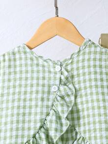 Girls Sleeveless Frill Back & Pants Summer Outfit Gingham Set Plaid Wide Leg Pants Set - Mint Green - View 4