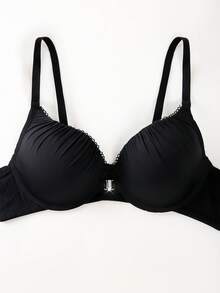 DesireSculpt 1pc Wireless Minimalist Padded Front Closure Bra, Comfortable & Supportive - Black - View 5