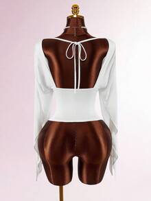 Amplova Women's Deep V-Neck Backless Loose Fit T-Shirt, Suitable For Early Spring - White - View 6