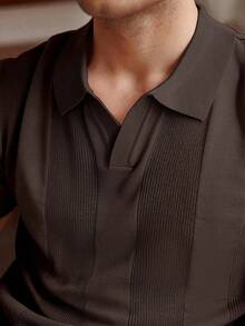 Manfinity Homme Men's Short Sleeve Half-Zip Casual Business Everyday Knit Top Men Brown Knitted Polo Men Brown Tops Men Knit Shirt Mens Casual Tops Men Knitted Tops - Chocolate Brown - View 6