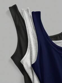 SHEIN Slayr Set de 3 piezas de camisetas sin mangas con cuello de pico, ajuste ceñido y drapeado, de estilo casual y suelto, versátil para uso diario - Multicolor - Ver 7