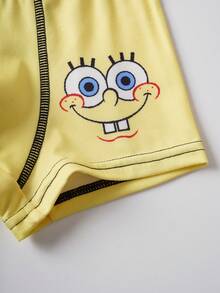 SpongeBob SquarePants | SHEIN 男童卡通图案舒适时尚泳裤 - 黃色 - 查看 7