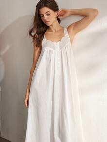 Ocili 女士花卉刺绣镂空纽扣设计休闲连衣裙