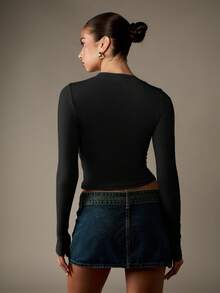 MISSGUIDED Long Sleeve Darling Slogan Baby Tee Fitted Crop Top Round Neck Letter Print Statement Shirt - Black - View 2