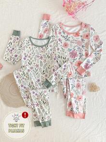 SHEIN 4件套/2套 女童加大码印花休闲舒适打底裤和长袖贴身家居服/睡衣套装 - 彩色 - 查看 3