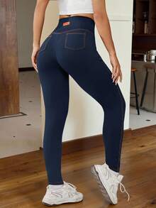 SHEIN EZwear 夏季服装 贴花细节 明线缝线 黑色针织 宽腰 紧身裤