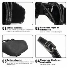 Weide Sandalias de tacón para mujer con tiras tipo diamante, diseño minimalista y punta elegante, tacón bajo estable y suela antideslizante, sandalia elegante mujer para eventos y uso formal - Negro - Ver 7