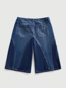 ROMWE MEN Casual Men's Patchwork Floral Embroidered Denim Shorts - Blue - View 2