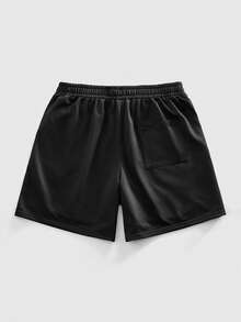 ROMWE MEN Essentials Quần short sọc cạp chun thường ngày cho nam, đa năng cho mùa hè - màu đen - Xem 2