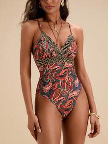 Travachic 1pc Women's Vacation Beach Cashew Flower Print One-Piece Swimsuit,Fashionable For Summer,Summer Beach Outfits For Women,Sheer, Holiday Outfits, Floral Print, Beach Outfits For Woman, Vacation Outfits Woman, Elegant Clothed For Women,  Vacation,Beach,Brown,Brown Bikini,Pink,Pink Bikini,Casual,Vacation,Vacation Outfits Women,Vacation,Summer Holiday Outfits ,Holiday Outfits For Women,Holiday,Vacation Outfits For Women,Elegant,Going Out,Party,Beach,Beach Outfits For Women,Beach Set,Beach Outfit,Beach Outfit For Women,Summer,Summer Clothes,Ummer Holiday Outfits,Flower,Graphic,Carmaval,Carnival - Multicolor - View 1