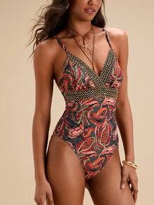 Travachic 1pc Women's Vacation Beach Cashew Flower Print One-Piece Swimsuit,Fashionable For Summer,Summer Beach Outfits For Women,Sheer, Holiday Outfits, Floral Print, Beach Outfits For Woman, Vacation Outfits Woman, Elegant Clothed For Women,  Vacation,Beach,Brown,Brown Bikini,Pink,Pink Bikini,Casual,Vacation,Vacation Outfits Women,Vacation,Summer Holiday Outfits ,Holiday Outfits For Women,Holiday,Vacation Outfits For Women,Elegant,Going Out,Party,Beach,Beach Outfits For Women,Beach Set,Beach Outfit,Beach Outfit For Women,Summer,Summer Clothes,Ummer Holiday Outfits,Flower,Graphic,Carmaval,Carnival - Multicolor - View 3