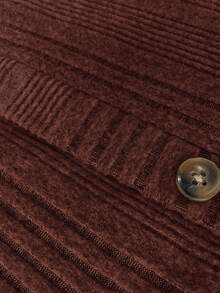 SHEIN LUNE Áo thun gân cài nút màu trơn thường ngày cỡ lớn, mùa thu - Cà phê nâu - Xem 5