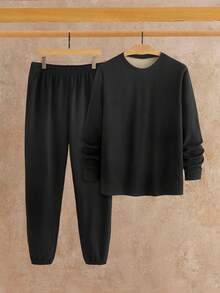 HIMLAND Men's Thermal Lined Top And Pants Pajama Set Couple Men Long Pants Set Men 2 Piece Set Cotton Happy New Year 2026 Men Black Two Piece Set Couples Men Pajama Set - Black - View 7