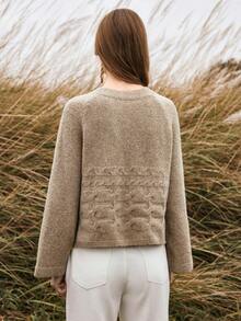 Florisole 女士前系带长袖波西米亚风套头毛衣，秋冬款 - 卡其色 - 查看 2