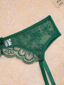 PinupPomp Women's Floral Lace Bow Decor Sexy Lingerie Accessories - Dark Green - View 6