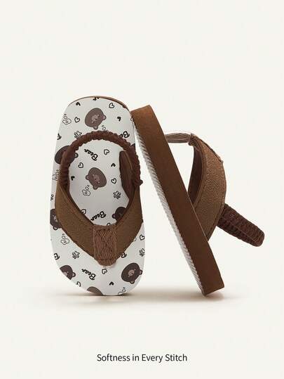 Cozy Pixies 1 par de chanclas de verano versátiles para playa y vacaciones en la con diseño de oso y animales del bosque, con correa elástica en el talón, para niños pequeños/niños