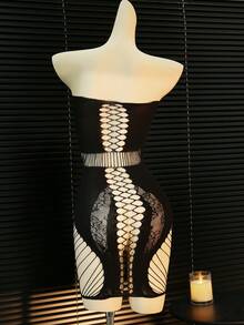 Falda de malla sexy con bandeau de unicolor y rasgado para mujer - Negro - Ver 2