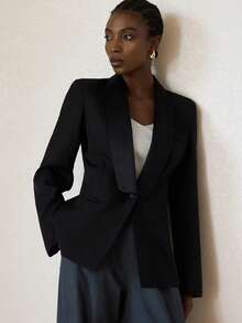 Aveloria Modichic Fashionable Design Sense Casual Slim Fit Blazer Jacket With Lapel Collar, Long Sleeve - Black - View 3