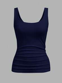 SHEIN Slayr Set de 3 piezas de camisetas sin mangas con cuello de pico, ajuste ceñido y drapeado, de estilo casual y suelto, versátil para uso diario - Multicolor - Ver 5