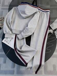 Franclia 常规款连帽长袖开衫上衣 + 直筒裤 - 灰色 - 查看 2