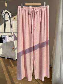 SHEIN EZwear Plus Size Pink Drawstring Casual Loose Pants, Versatile For Autumn