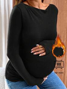 SHEIN 孕妇休闲日常柔软T恤 - 黑色 - 查看 1