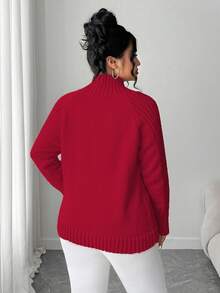 Elenzga Áo len cổ lọ tay dài dáng rộng thoải mái cho nữ, cỡ lớn, phù hợp làm áo khoác ngoài mùa thu/đông - Đỏ - Xem 2
