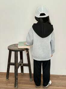 Zikori Little Byeori Young Girl Casual Vintage Letter Print Color Block Sweatshirt - Grey - View 2
