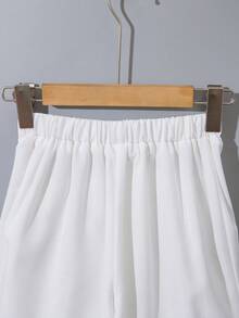Bộ 2 áo chui đầu cổ tròn phong cách mới mùa hè và quần short đơn sắc thường ngày, áo sơ mi tay ngắn thời trang, thích hợp mặc hàng ngày, đi học, mua sắm, ăn uống, tiệc tùng và các dịp khác - Màu xanh lam - Xem 7