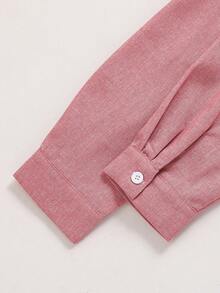 一件青少年男士绅士风衬衫，粉色百搭修身长袖立领衬衫，优雅学院风个性休闲外套，适合婚礼、婚礼宾客、花童、戒指童等场合 - 粉色 - 查看 6