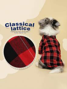 1 pieza Camisa con patrón de cuadrícula adecuada para gatos y perros en primavera y verano - Rojo - Ver 6