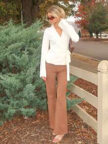 Sydney Algeri Women's Casual Loose Tie Front Cardigan, Versatile Fall Winter Cloth For Women - White - View 4