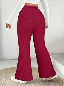 SHEIN EZwear Plus Size Women Solid Color Casual Versatile Flared Pants - Red - View 2