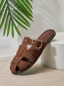 Solezae #QuietLuxury 女士纯素麂皮驼色搭扣渔夫凉鞋 – 优雅、柔软，适合度假穿着。 - 駝色 - 查看 6