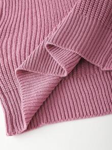 Franclia Loose Retro Casual V-Neck Chunky Knit Sweater For Women - Hot Pink - View 4