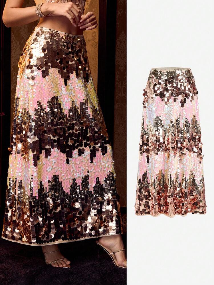 SEQUIN ZIPPER SIDE SKIRT