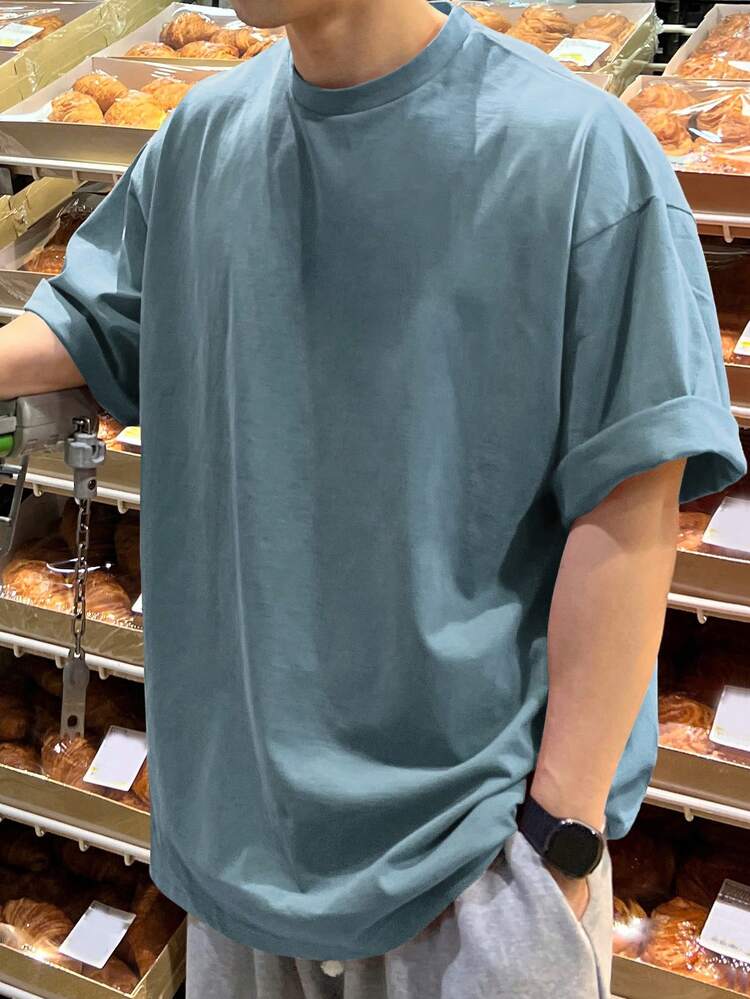 Men's Solid Color Drop Shoulder T-Shirt