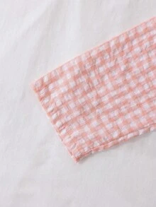 SHEIN 女童可愛甜美草莓刺繡領休閒長袖上衣與寬鬆簡約格紋長褲睡衣套裝 gingham 格紋睡衣套裝 青少女睡衣套裝 長袖睡衣套裝 鈕扣開襟睡衣套裝 兩件式睡衣 - 粉色 - 查看 8