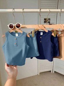 Loomiva 6pcs/Set Baby Boy Cute Casual Knit Top & Shorts Set, Basic Multi-Pack, Summer - Multicolor - View 7