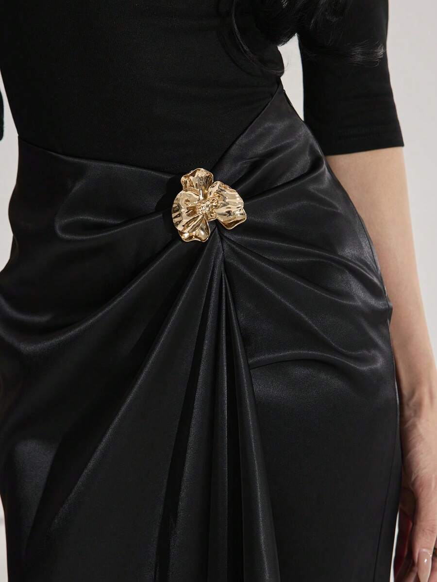 Heiryn Women's Fashionable Solid Color Decorative Ring Versatile Skirt - Black - View 1