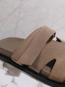 SHUZIA Women Shoes Comfy Open Toe Flat Thick Soled Everyday Basic Slip-On Dark Faux Suede Taupe Slippers Sliders For Christmas