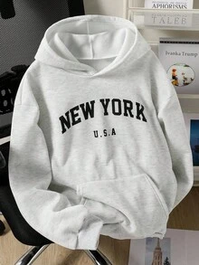 SHEIN Mirajuku 青少年男孩简约纯色浅灰色连帽衫搭配休闲宽松夹克